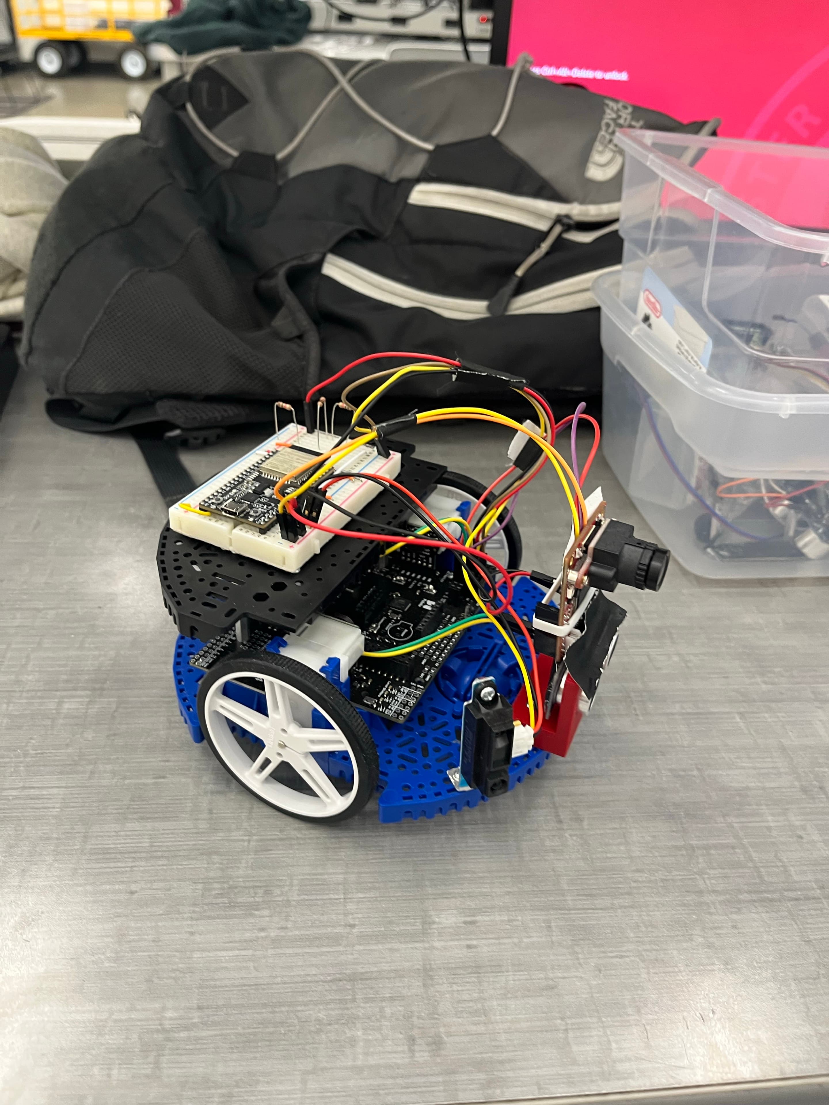 Side view of the maze exploring robot