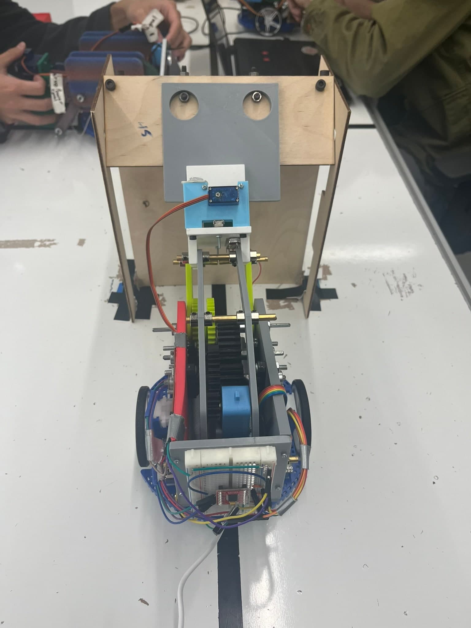 Top view of the robot aligned with the panel placement stand